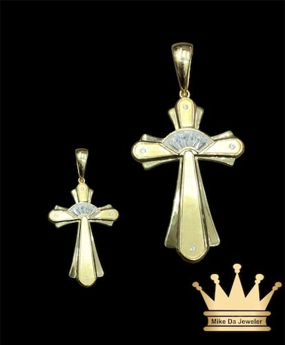 18k handmade solid cross with cubic zirconia stone on it pendant    weight 10.01 grams 1.75 inches