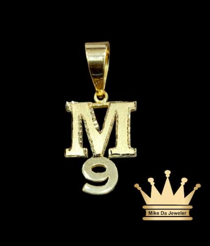 18k solid handmade customized initials with number pendant price $850 dollars weight 7.66 grams 1 inches
