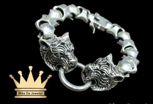 925 sterling silver lion face bracelet price $760 dollars weight 76.04 grams 8.5 inches