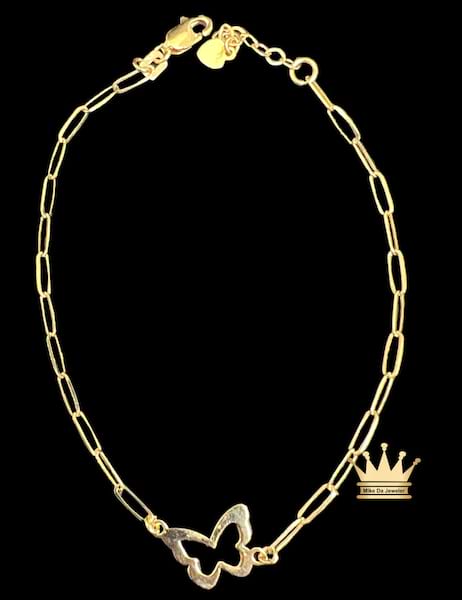 18k yellow gold butterfly paper clip style women’s bracelet 1.83 grams