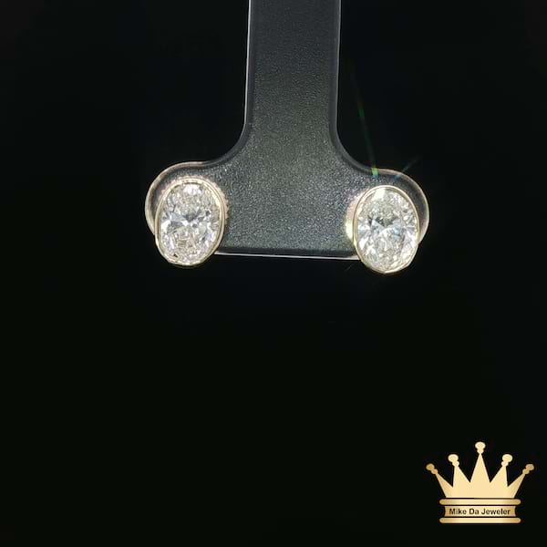 14K Gold Diamond Oval Bezel Stud Earrings – 1.44 CT Total Weight