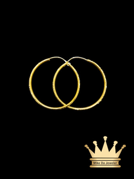 22K Gold Hoop Earrings Diamond Cut 2.2 Inch