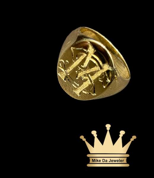 18k solid handmade customized ring with initials fully smooth and polished work    12 grams size 8 USA