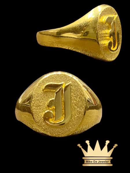 22K Handmade Solid Customized Pinky Ring with Initial