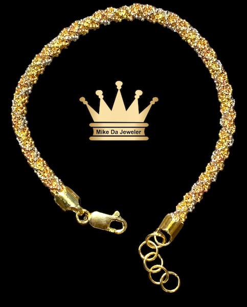 18k Handmade Popcorn Tri-Color Bracelet