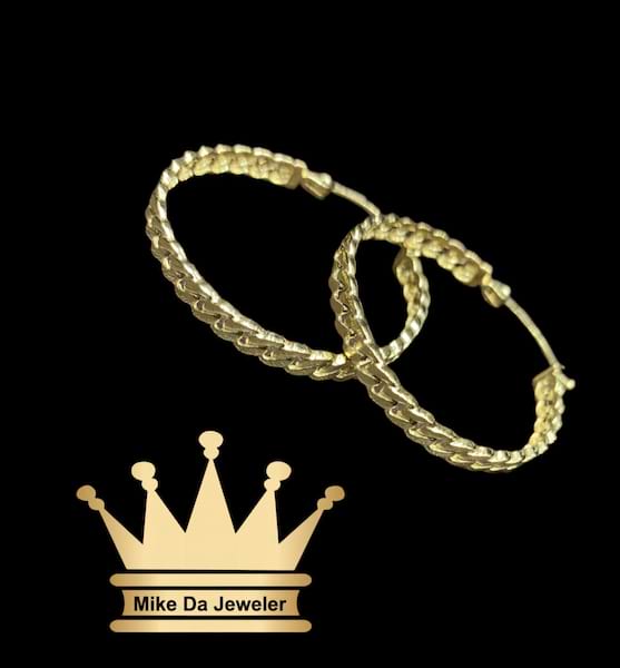 18K Handmade Miami Cuban Link Hoop Earrings