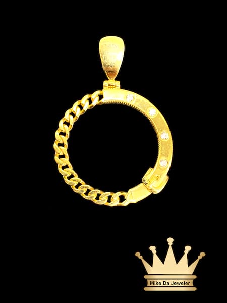 18K Solid Gold Circle Charm with CZ Stone