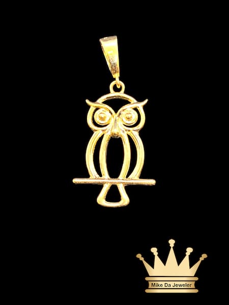 18K Solid Gold Owl Cutout Charm