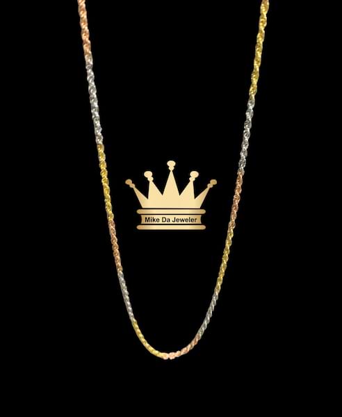 18k light weight tricolor rope chain  weight 1.25 gram 1.5 mm 16 inches