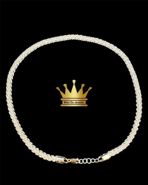 18k Solid White Gold Handmade Popcorn Chain