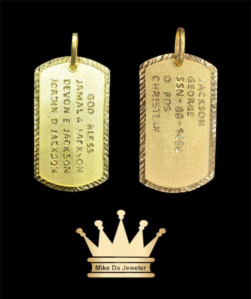 18K Handmade Solid Gold Dogtag with Diamond Cut