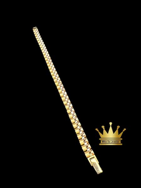 Solid 18k Tri color Rolex style bracelet grams 15.10
