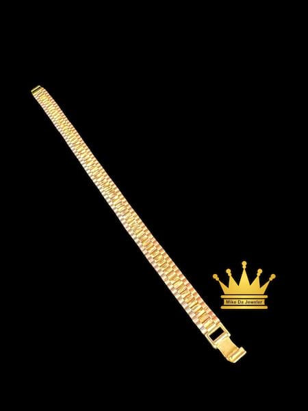 18k Tri-Color Gold Men's Bracelet with Matte and Diamond Cuts