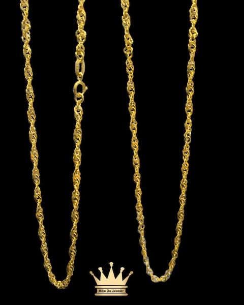 22k solid yellow gold disco chain  6.69 gram 2.5mm 20 inches available stock 1,2,3, mm length 18,20,22,24 inches solid and hollow both