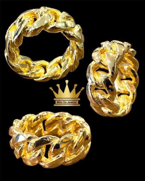 18K Yellow Gold Handmade Cuban Link Men's Ring