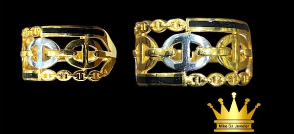 18K Gold Gucci Link Ring Two Tone Size 7.25