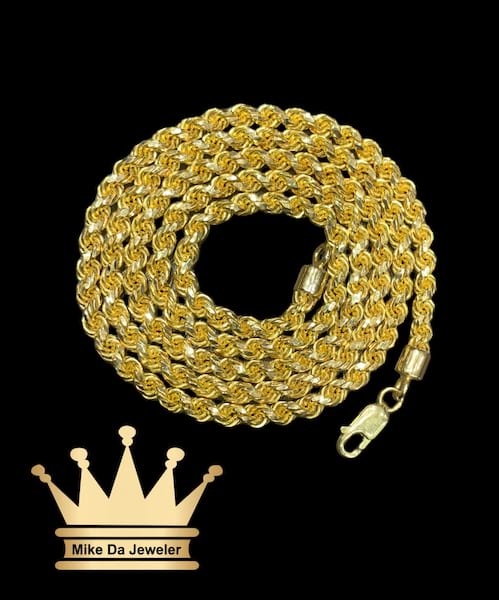18K Yellow Gold Solid Handmade Rope Chain