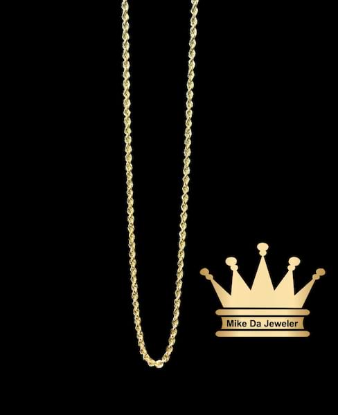 18K Light Weight Rope Chain with Diamond Cut