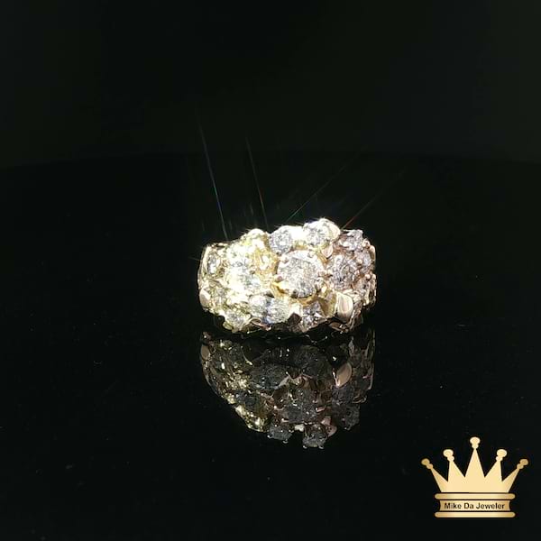 18K Textured Yellow Gold Diamond Cluster Ring