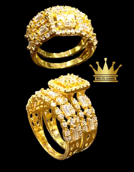 21k Yellow Gold Wedding Twin’s Ring with Cubic Zirconia