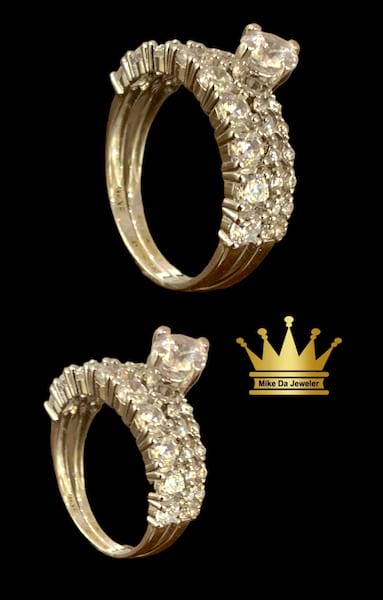 18K White Gold Wedding Twin’s Ring with Cubic Zirconia
