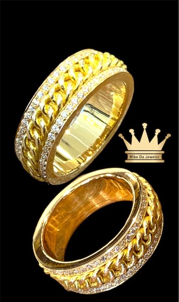 18k Yellow Gold Custom Hand-Made Ring Bands with Cubic Zirconia