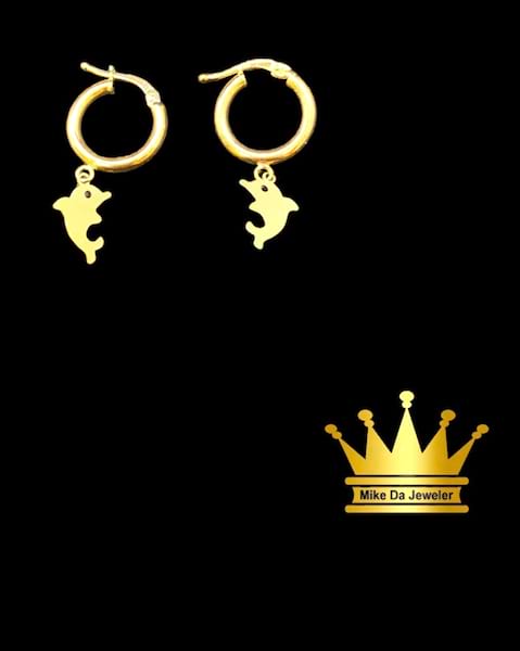 18K Gold Dolphin Hoop Earrings