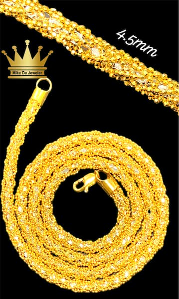 22K Gold Two-Tone Popcorn Chain 24 Inch