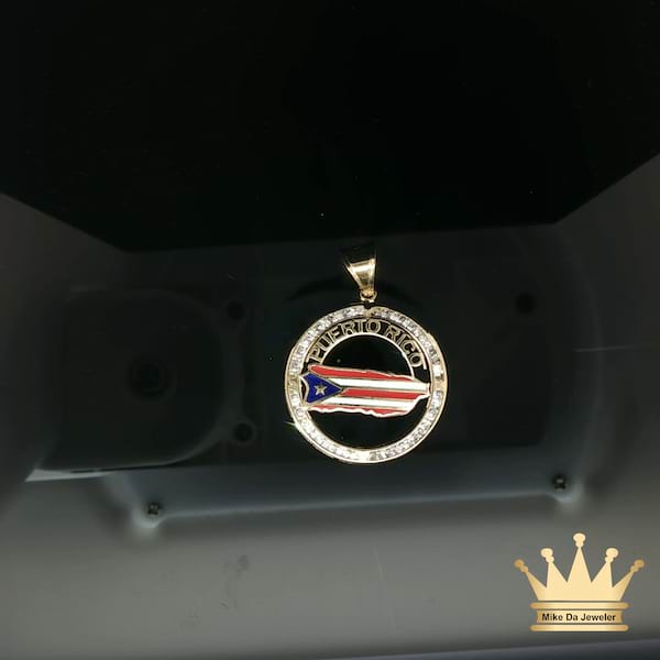 Puerto Rico Flag Gold Pendant with Diamonds