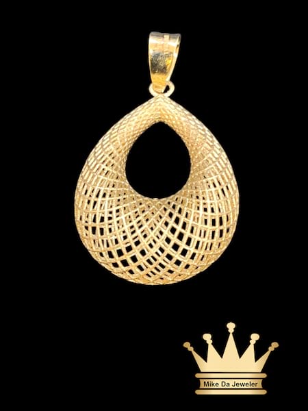 18K Yellow Gold 3D Lattice Pattern Charm