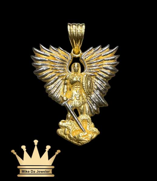18k yellow and white gold 3d customized angel charm    weight 19.14 grams 1.5 inches available stock any size any thickness