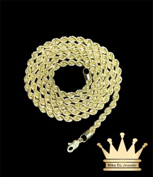 18K Semi Solid Rope Chain with Diamond Cut