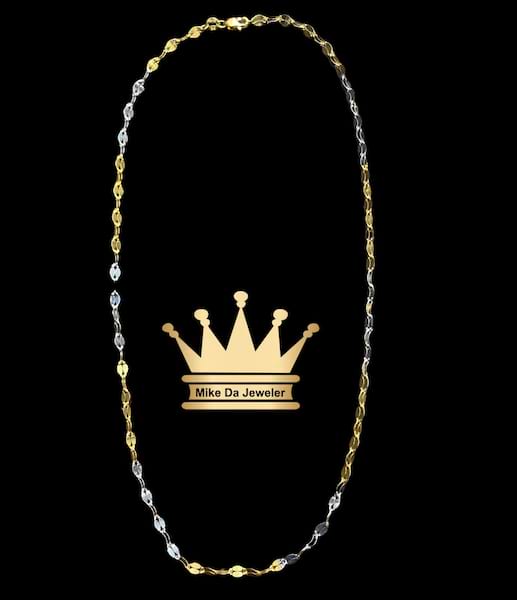 22 k handmade two tone twister chain    18 inches 2 mm