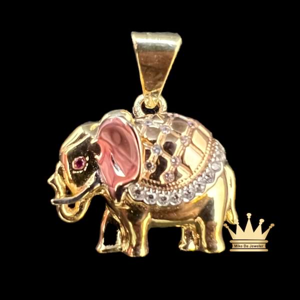18k white rose and yellow gold elephant pendant grams 3.96