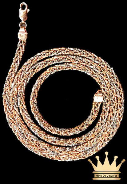 22k solid tow Tone rose and white gold Chain 24 inch longer 3.5 mm weight 23.860