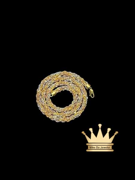22 karat Tricolor Fully Solid Popcorn Design Chain Size 21.50 inch longer 7mm wide and weight 63.820 grams