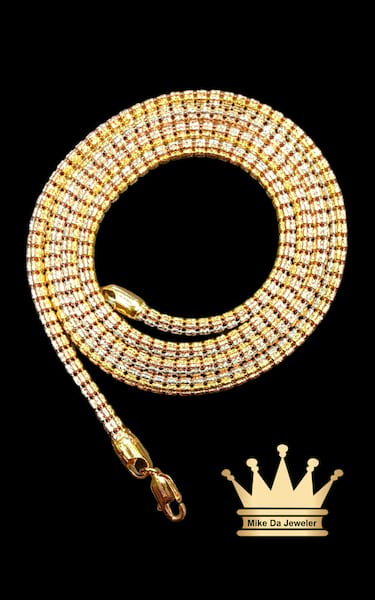 22K Solid Tri-Colour Gold Icy Chain
