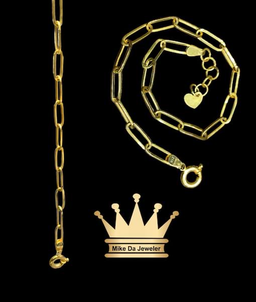 21K Yellow Gold Paper Clip Anklet