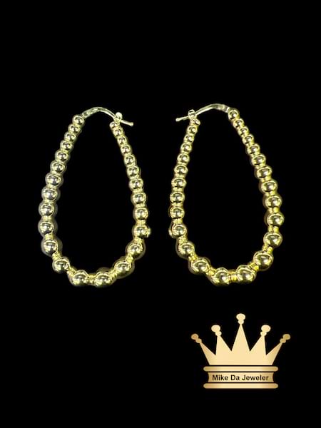 18K Gold Beads Hoops Earrings