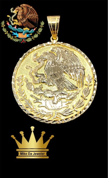 18k Yellow Gold Handmade Mexican Eagle Pendant