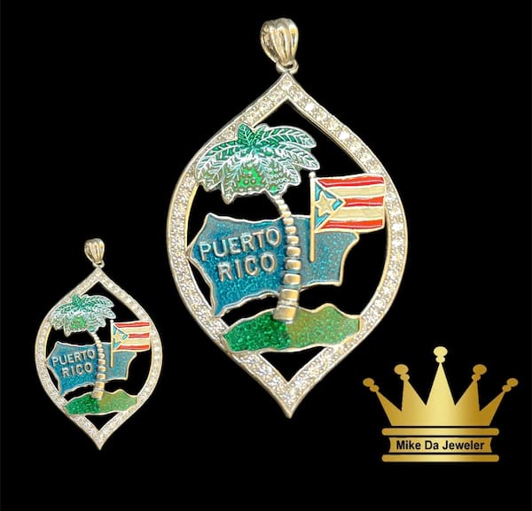 18karat white gold puerto rico charm size 2inch weight 14.010
