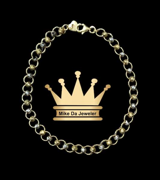 18K Handmade Tricolor Bits Bracelet with Diamond Cut