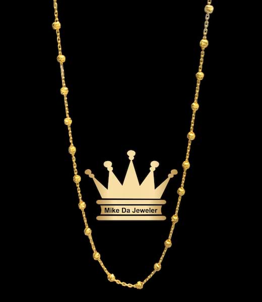 21K Handmade Beads Chain with Diamond Cut