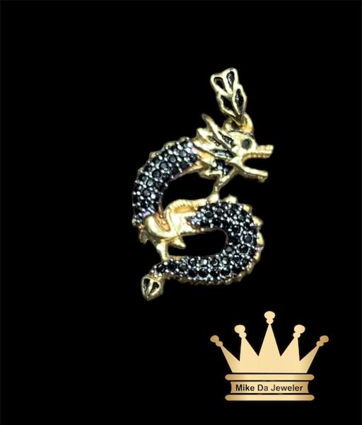 18k Handmade Dragon Pendant with Black Cubic Zirconia