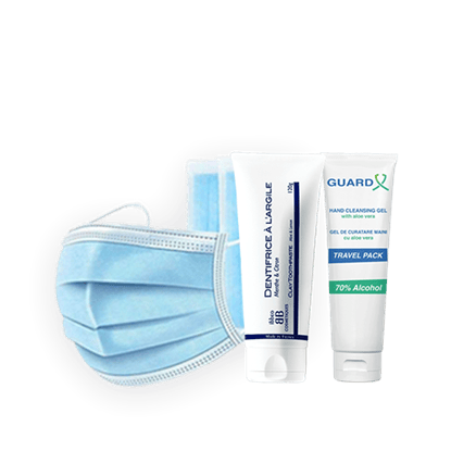 Imagine Pachet Pastă de dinți Organo-Cosmetică + GUARD X Uno Travel Pack, Gel de curățare maini + Set 50 măști medicale de unică folosință, 3 straturi, 3 pliuri