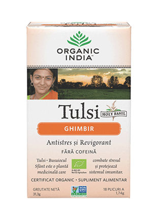 Immagine di ORGANIC INDIA Ceai Antistres și Revigorant Natural Tulsi Ghimbir 100% Certificat Organic, fără cofeină