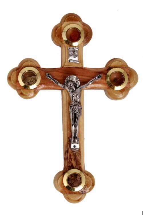 An Olive Wood Handmade Cross Contains Holy Land Minerals from Peace River Jordan