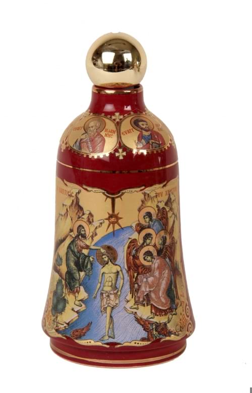 A 24K Gold Hand Painted Red Bottle contains Holy Water from the Jordan River where Jesus Christ was Baptized