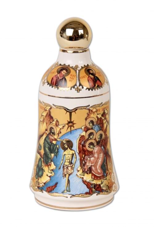 A 24K Gold Hand Painted White Bottle contains Holy Water from the Jordan River where Jesus Christ was Baptized 