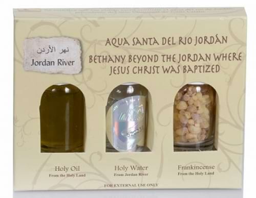 Three Bottle Gift Set contains Holy Water, Olive Oil & Frankincense